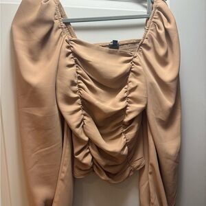 Express Tan Smocked Blouse